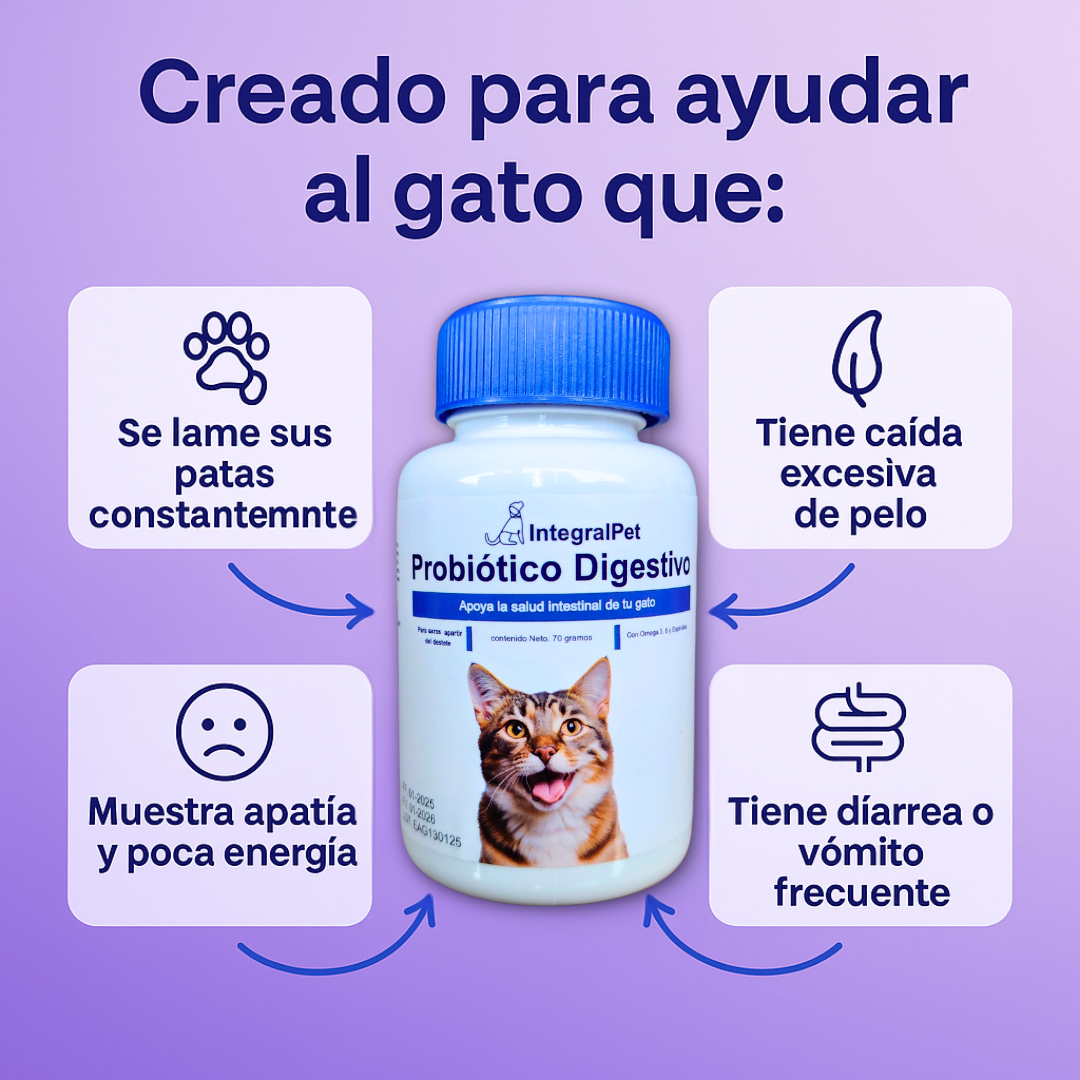 Probiótico IntegralPet™️ Gatos | Suplemento Natural 3 en 1 | Registro sanitario ✅